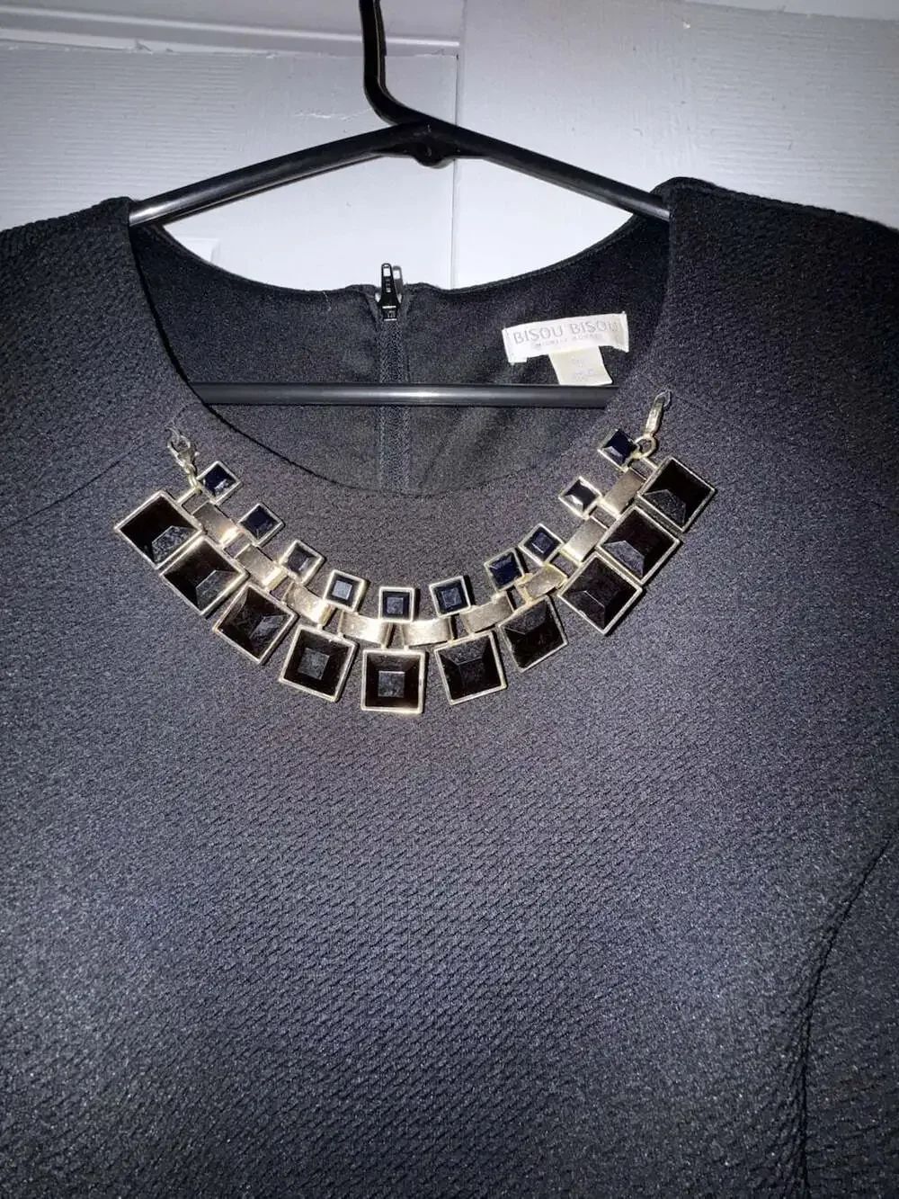 Bisou Bisou Michele Bohbot Black Sleeveless Jeweled Collar Peplum Sheath Dress